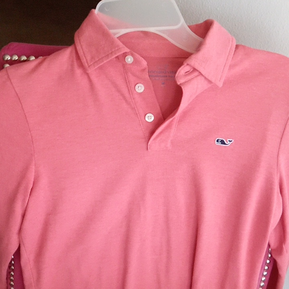 Vineyard Vines edgartown Polo long sleeve salmon color medium